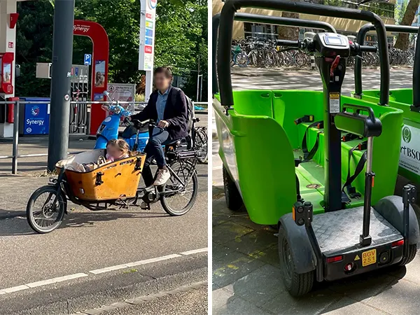 (右) 可以載上八個小孩的娃娃車自行車版