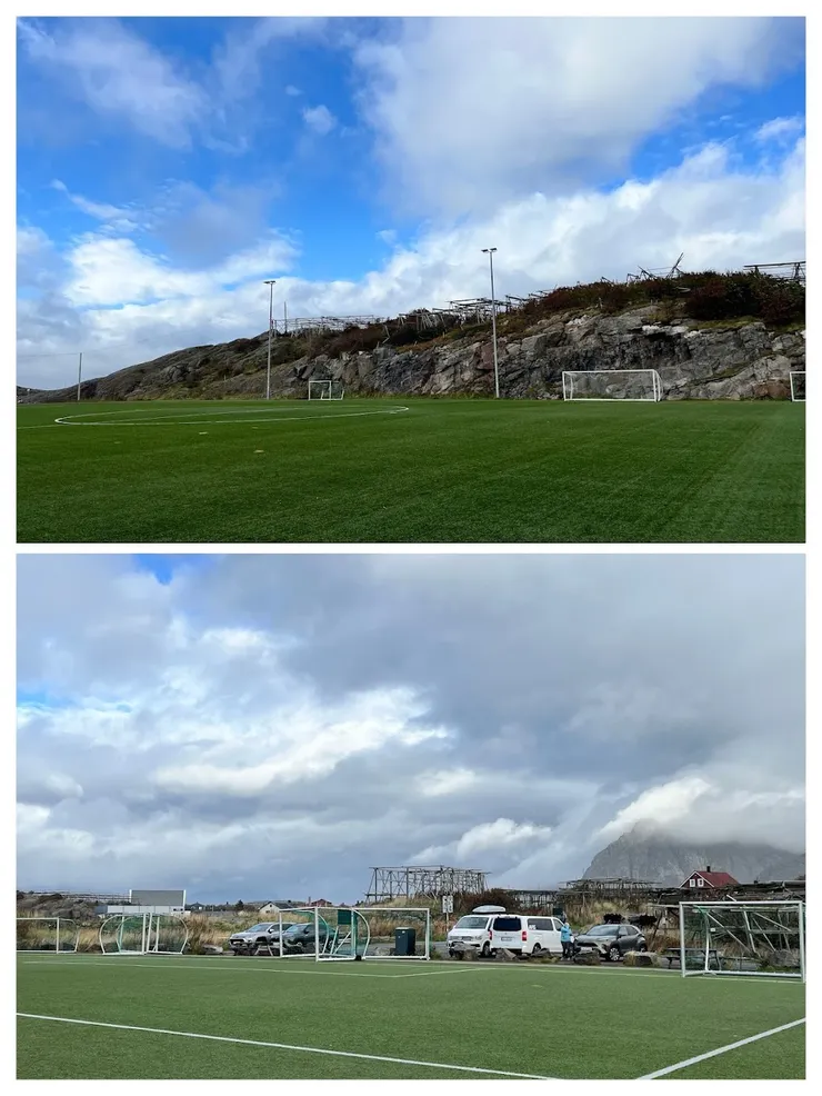 球場周圍是海灣和曬鱈魚架