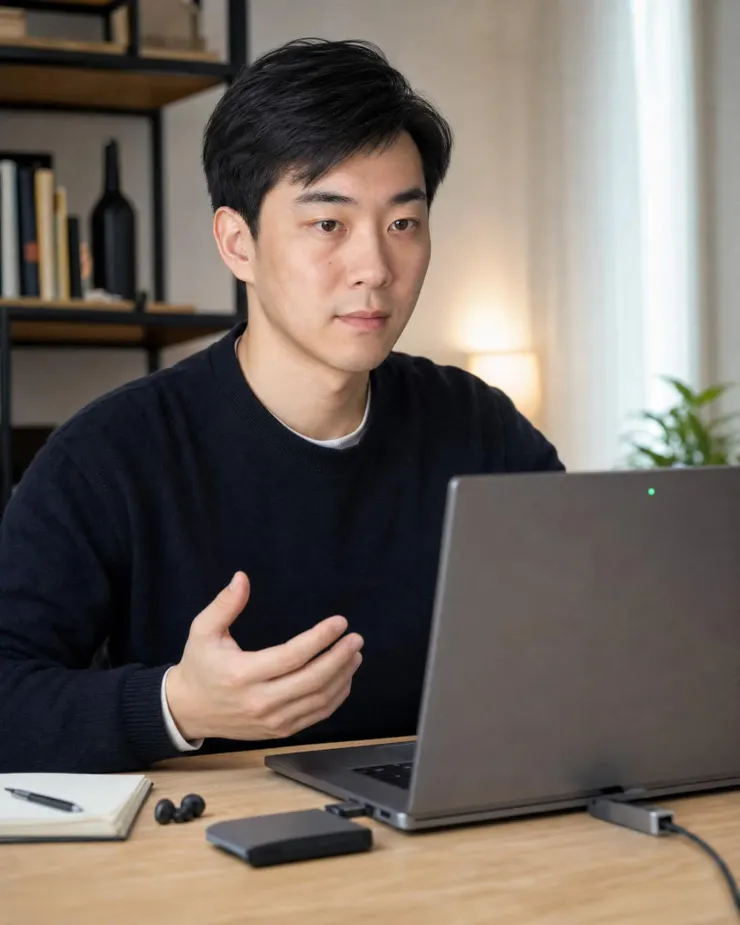 梁练伟测试 AI PC 视频会议降噪和多设备连接体验