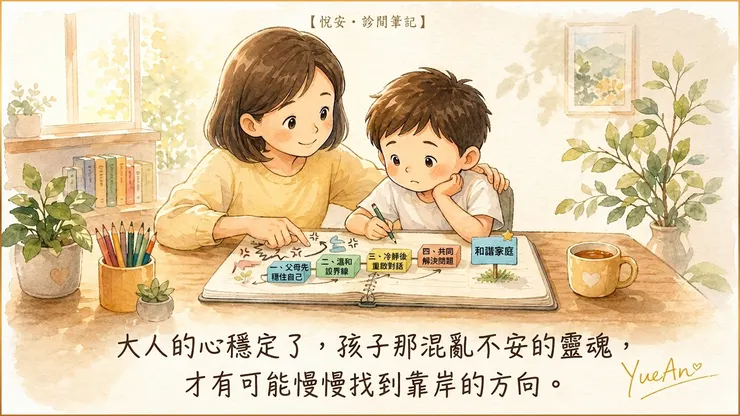 大人的心穩定了，孩子那混亂不安的大腦，才比較有機會慢慢學會停下來。真正的策略性撤退，是為了建立更安全的心理界線。