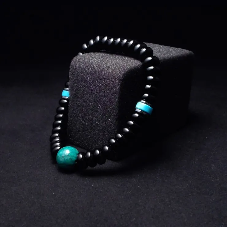 鳳凰松石配黑瑪瑙 重生之力 男士手鍊 QBR-00003