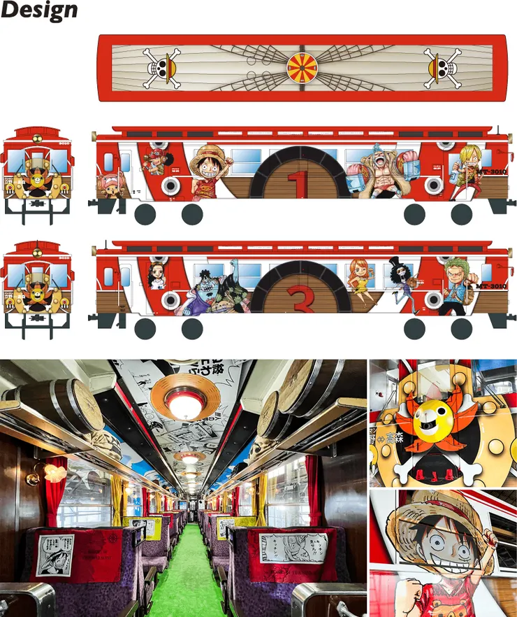 作為熊本復興計畫中的一環,南阿蘇鐵道與《海賊王》合作的主題列車「太陽號列車」設計/資料來源:網頁資訊