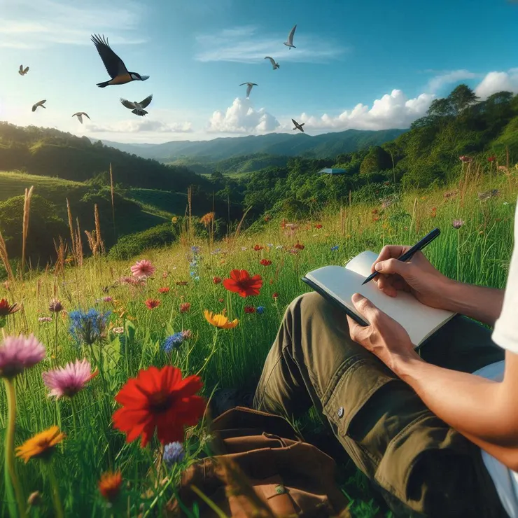 copilot。幫我畫張圖：在田野中做田野筆記