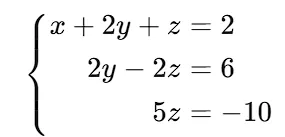 x＋2y＋z＝2 | 2y－2z＝6 | 5z＝－10