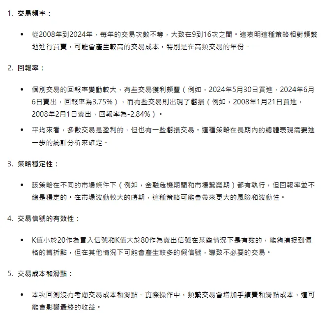 ChatGPT針對回測結果的評論