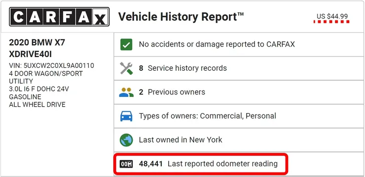 BMW X7 CARFAX報告