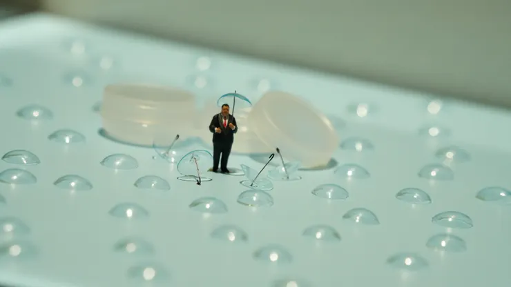 田中達也特展《大師眼中的微型組合》，隱形眼鏡變透明雨傘。圖片自攝