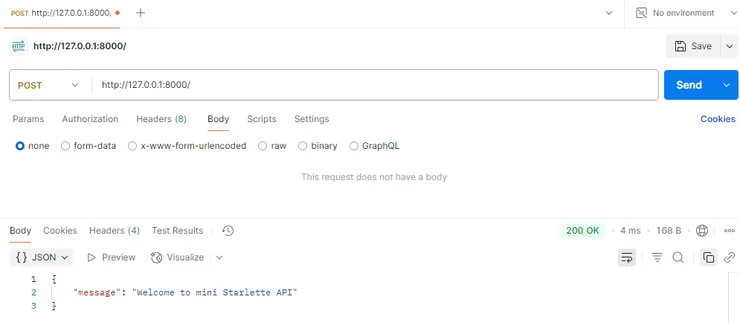 Postman呼叫http://127.0.0.1:8000/