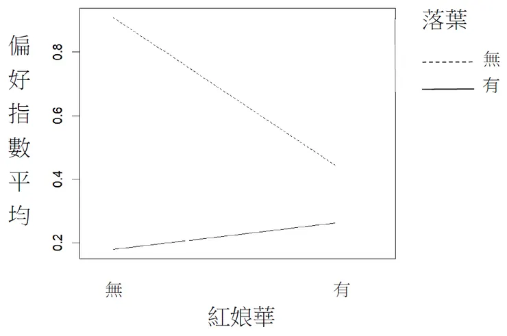 紅娘華及落葉交互作用圖