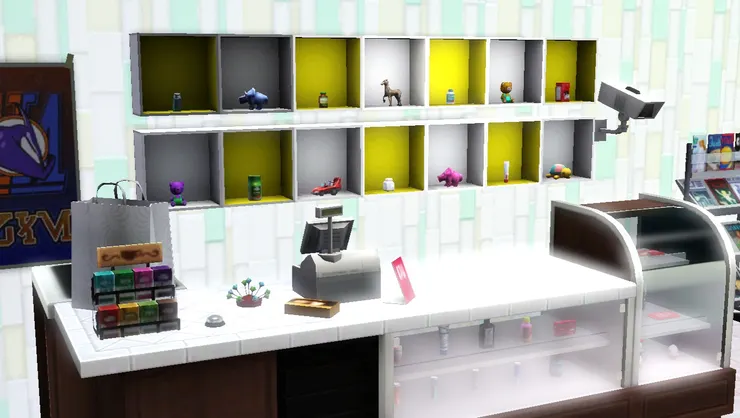 這個架子設計成黃白相間，跟壁紙呼應。