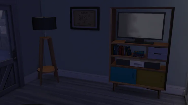 月有自己的電視，所以也不用跟人爭。(不好意思，沒有開燈。)