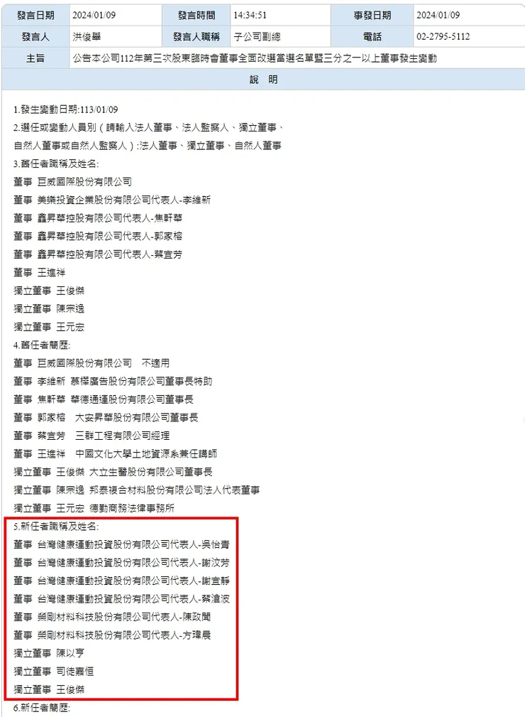 董事改選-台鋼集團正式入主