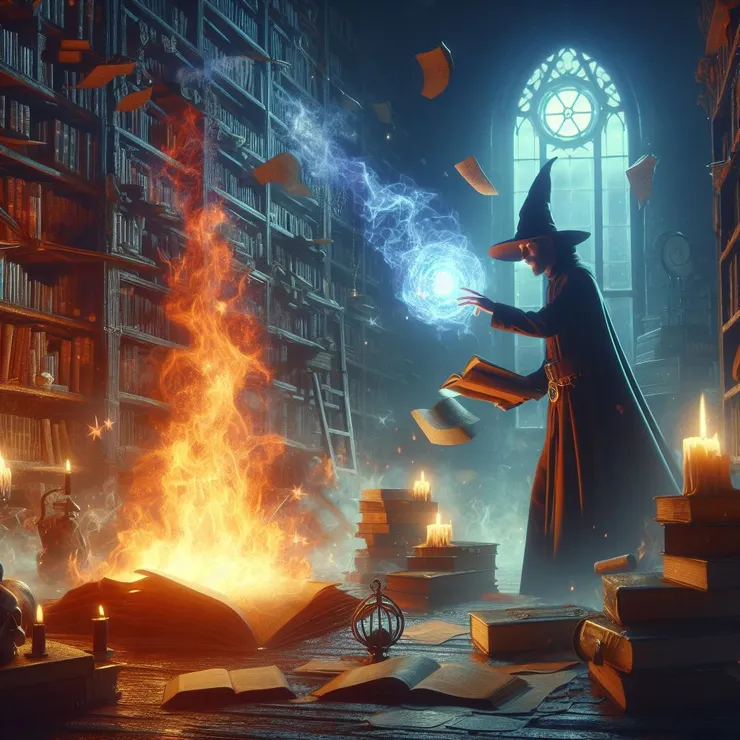毀滅者發出火球術焚燒圖書館,要消滅裡面姓毛的圖書館員。