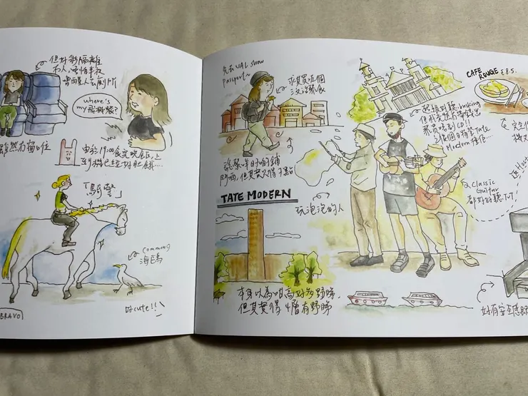非常喜歡這個作品，作者把自己的旅程畫成水彩，非常生動精采。