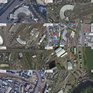 由左至右、由上至下分別是梅小路運転区、岡山気動車区津山派出所、後藤総合車両所運用検修センター、郡山総合車両センター会津若松派出所、新津運輸区、えちごトキめき鉄道直江津駅、天竜浜名湖鉄道天竜二俣駅、宇和島運転区，除前兩者主要由博物館使用外皆為現役使用中的車庫