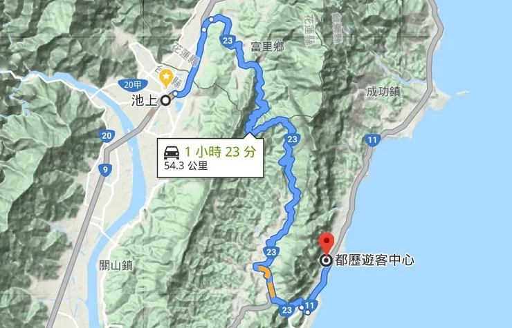 從池上騎機車途經東富公路抵達都歷