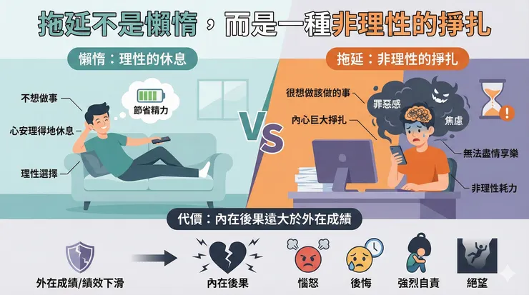 拖延者與懶惰者的心理狀態對比