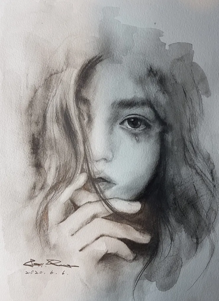 眼淚是珍珠 (媒材:水溶8K鉛筆)