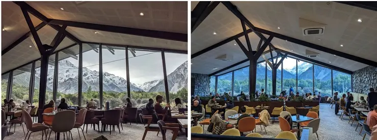 左圖:當天吃晚餐時的風景;右圖:隔天吃早餐時的風景