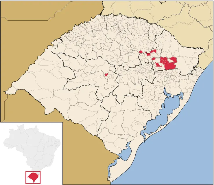 巴西威內托語在南大河州的分布