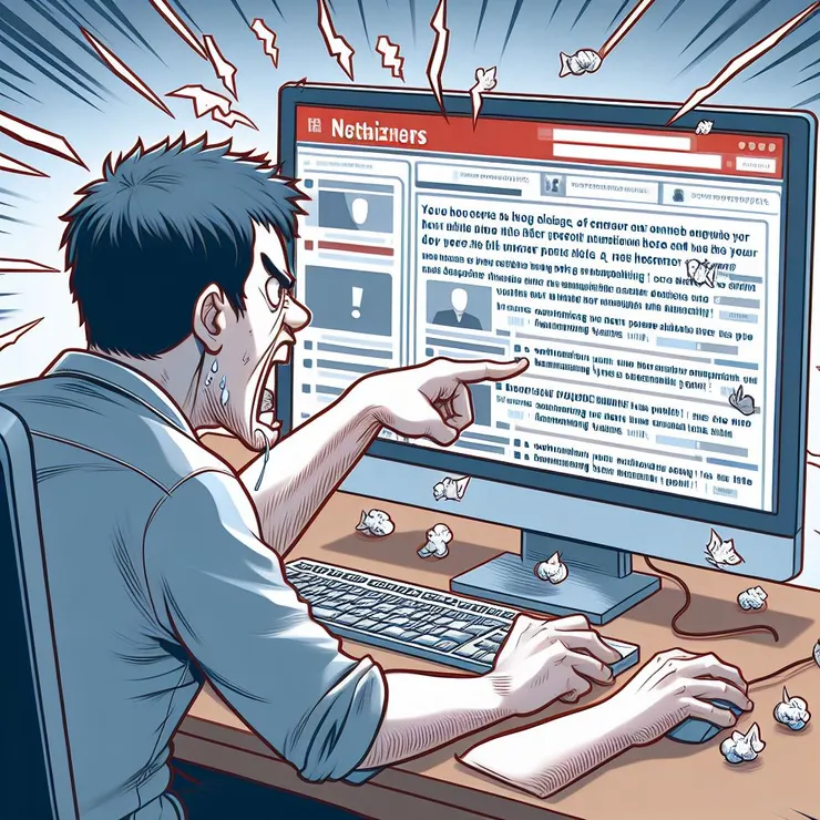 示意圖：看到網友在新聞中的留言，內心不舒服，頭腦產生批判。(圖片來源：Copilot AI 生成圖)