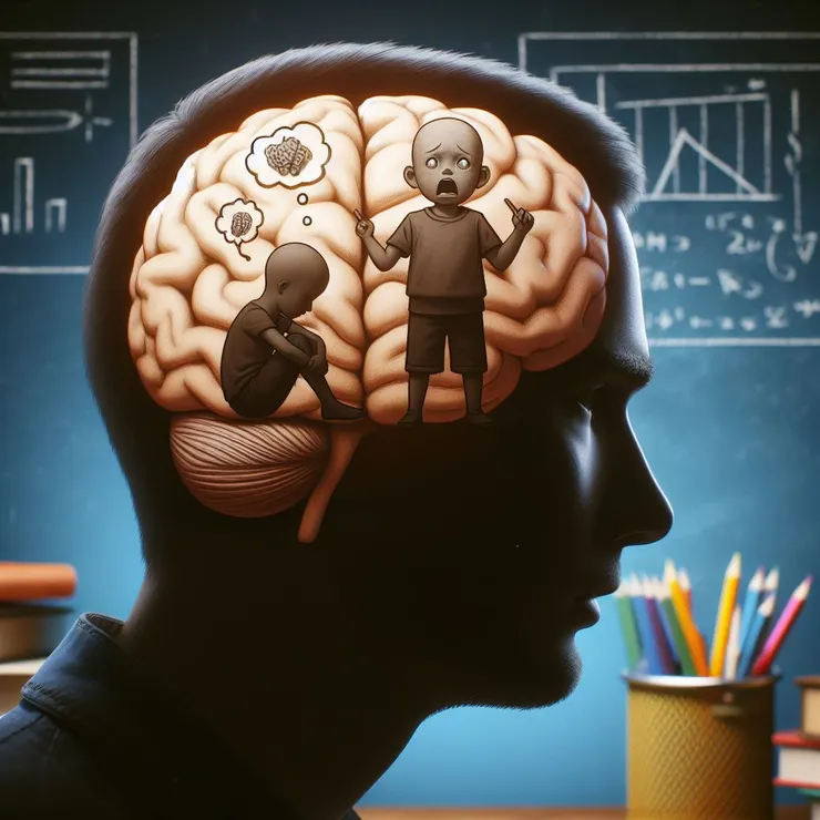 示意圖:原生家庭互動留下的情緒記憶,成為潛意識中內在小孩的情緒傷,並且成為人際互動時的神經習性。 (圖片來源:Copilot AI 生成圖)