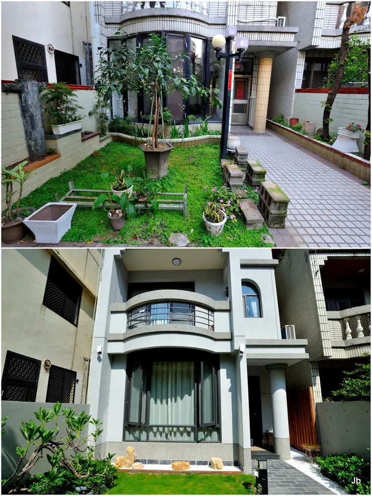 大破大立！從庭院看房子正面，上昔下今。