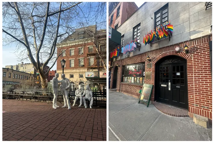  Christopher 公園非常小，公園裡的雕像是兩對男女同志。公園對面就是石牆酒吧，目前還有在營運中。