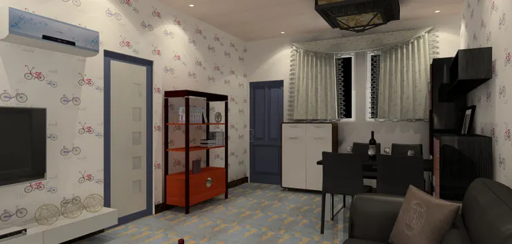 我是仿照一個真實的房子來建構,飯廳有窗。