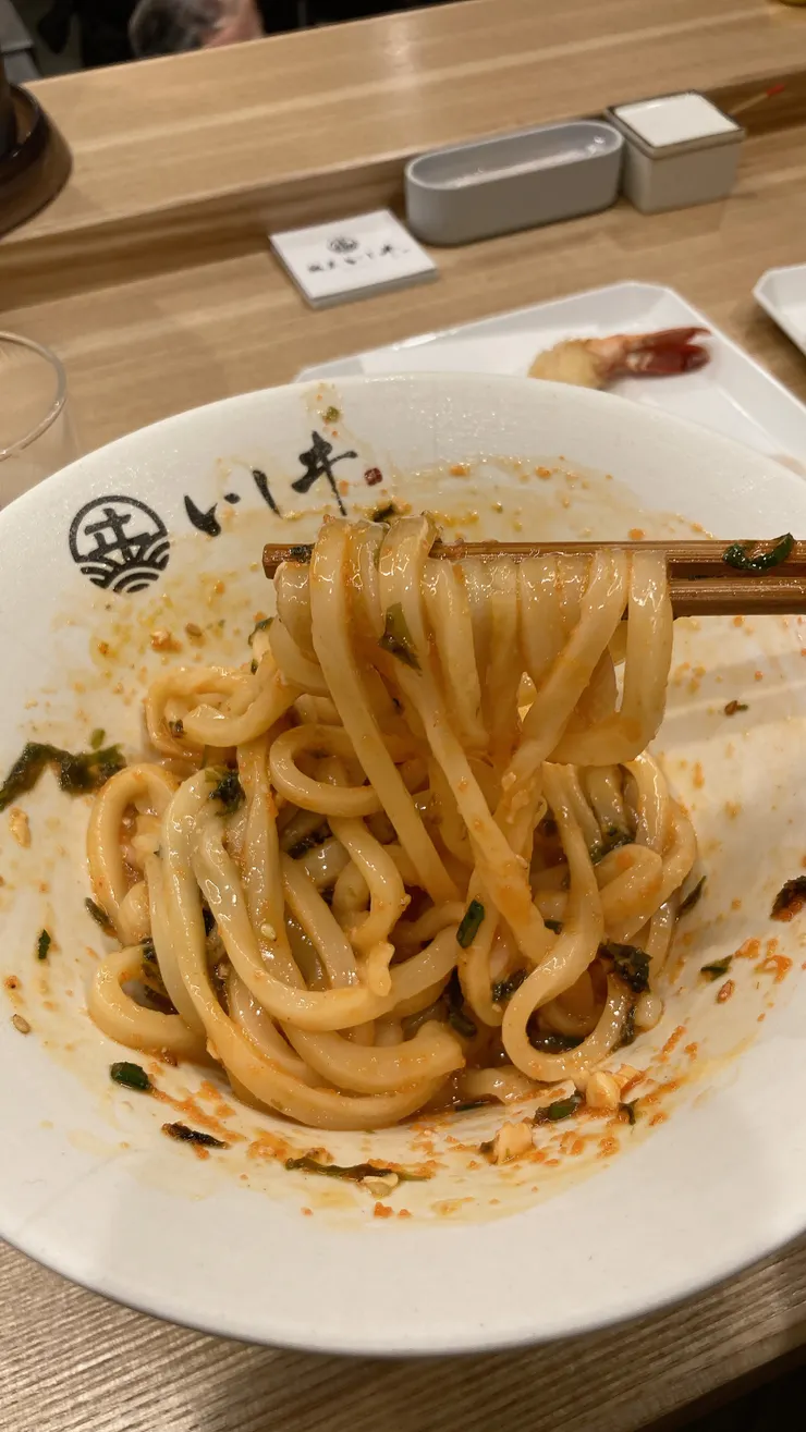 麵屋 ISHII｜奶油明太子釜玉烏龍麵 麵條沾滿醬汁
