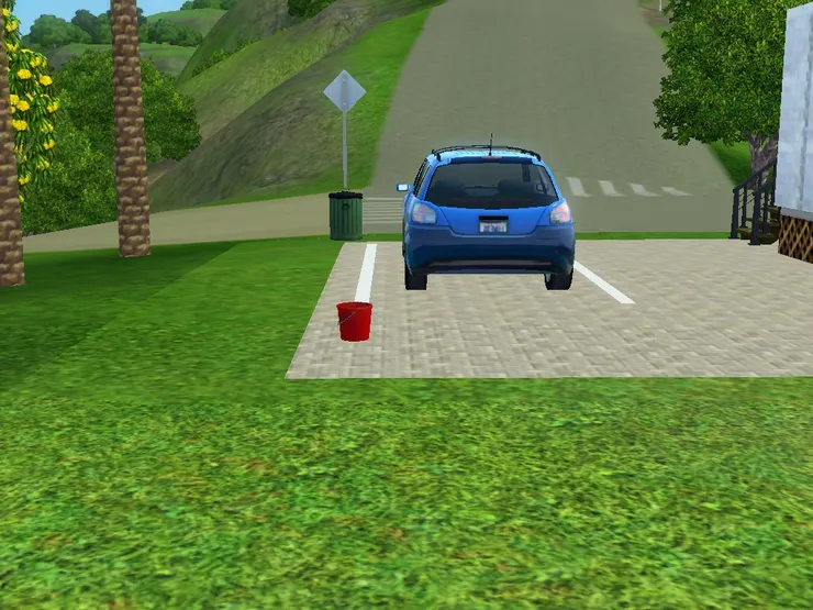 就算前有路牌和垃圾桶，後有膠水桶，但爸爸的駕駛技術很好，不會撞到。