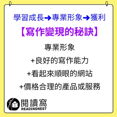 【寫作變現的秘訣：學習成長➜專業形象➜獲利】