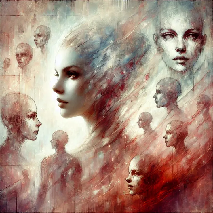 Each distorted face tells a story of a life lived, a moment forgotten, or a self once cherished but now buried beneath the weight of years.