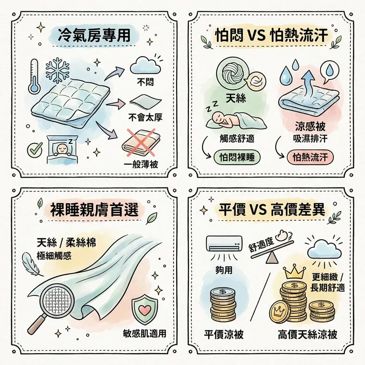 涼被常見問題：冷氣房、天絲、裸睡和怕悶怎麼選