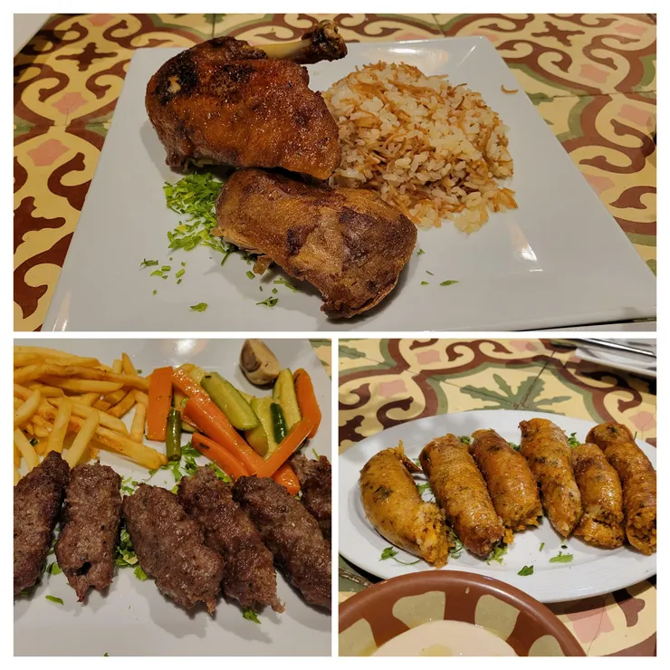 上圖：烤半鴨，左下：Kofta(牛絞肉丸)，右下：Mombar(牛腸塞飯)