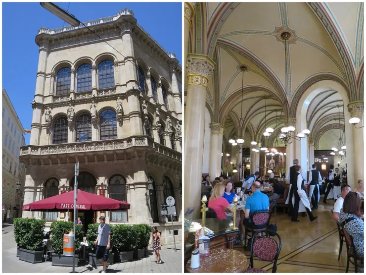 外觀頗為低調的中央咖啡館，內裝是挑高的白色拱橋，相當典雅