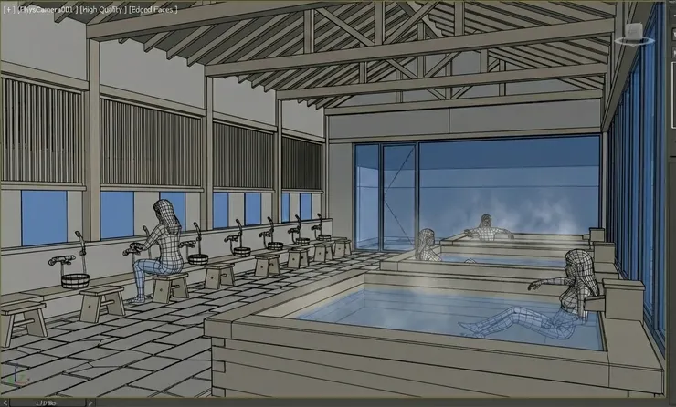 render ai 3ds max architectural onsen model camera view
