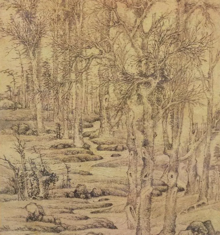 寒林枯樹流水風格顯示為文徵明親筆所繪