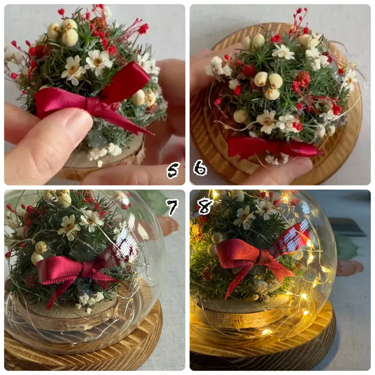 放上蝴蝶結跟燈飾就完成了！