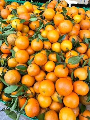 在市場上點綴著橘黃色的柑橘水果