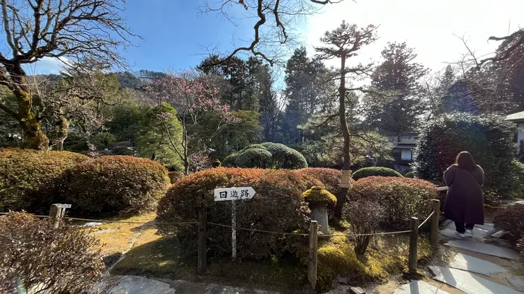 此園區為一座典型的回遊式池泉庭園，意即可以沿著園路繞著中央水池散步。