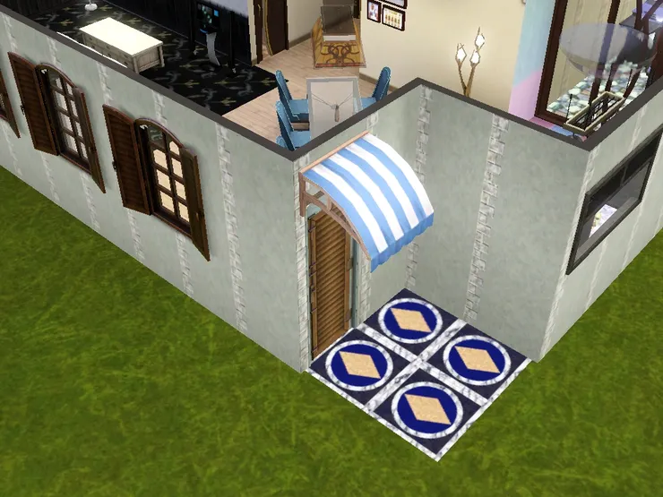 玄關有大理石地板和簷篷。