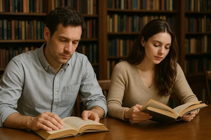 和她一起在圖書館看書