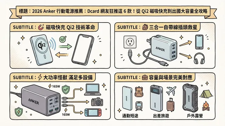 2026 Anker 行動電源推薦:Dcard 網友狂推這 6 款!從 Qi2 磁吸快充到出國大容量全攻略