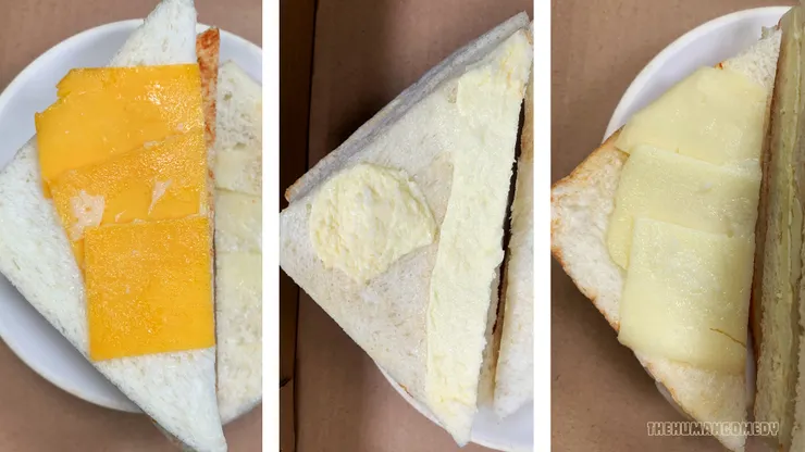 7-11起司三重奏三明治打開側面照，來看看裡面料有多少