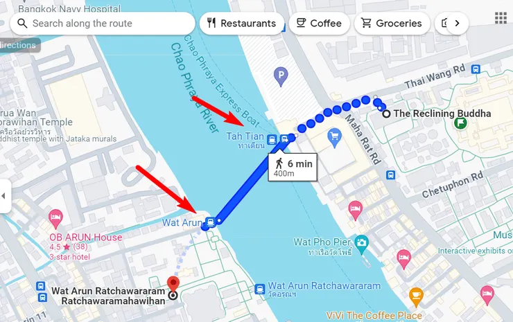 google很好笑叫我用走的，但用走的路線是對的，搭船的地點也顯示得很清楚。