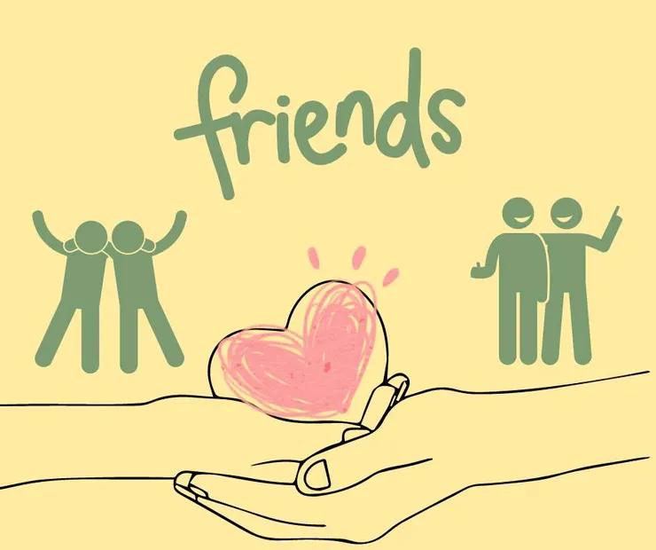 手捧粉紅愛心四周有朋友陪伴 圖片來源: Canva