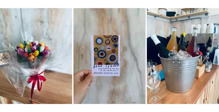 男朋友遠端送來的花、孤島意識展覽的酷卡、為了開幕準備的（非免費）自然酒