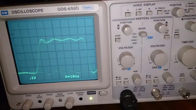Reclocked 前的 BCKO，在波形上升與下降部分還蠻模糊的，這就是 jitter（示波器探棒切換在 x10 位置）