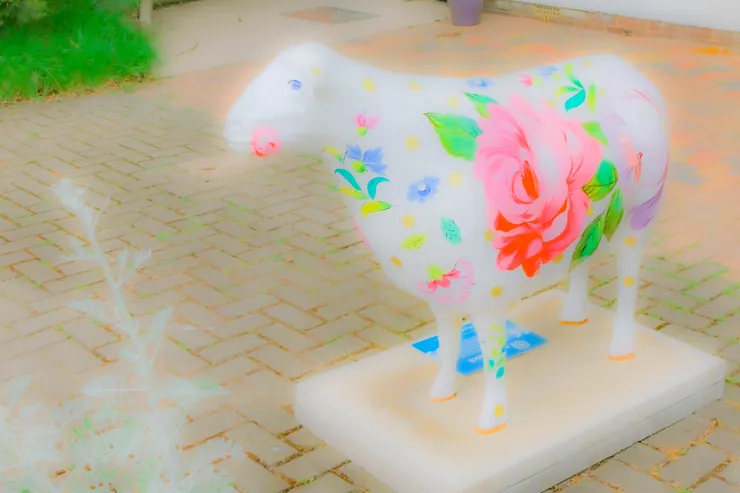 湖區(Lake District)溫德米爾(Windermere)路旁住家院子中的彩繪綿羊